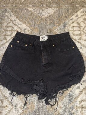 Princess Polly Black Distressed High-Rise Denim Shorts